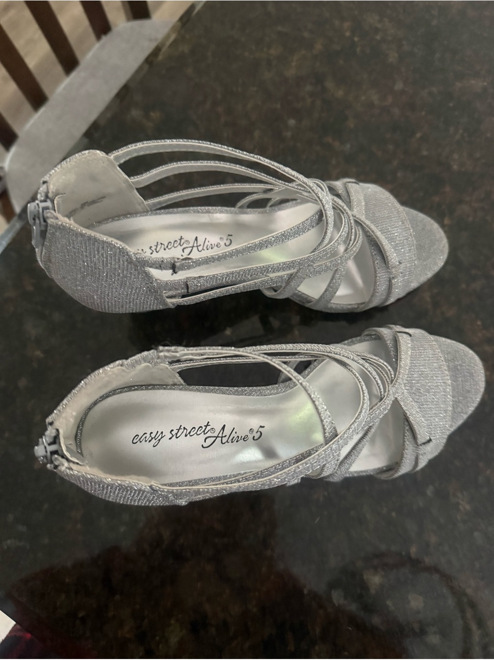 easy street Silver Glitter Strappy Heels